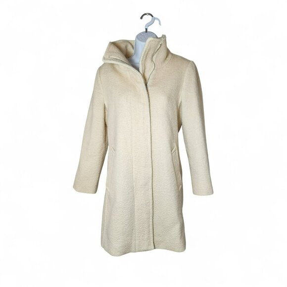 Cole Haan Alpaca Wool Blend Coat 4 | Ivory Mid-Length Lined Winter Jacket - Picture 1 of 9